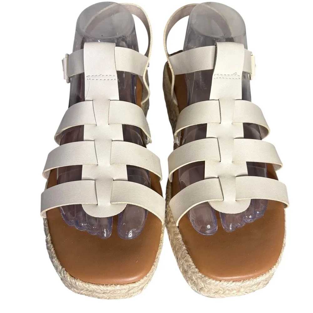 NWOB‎ American Eagle Cream Espadrille Platform Cage Sandals Women's Size10